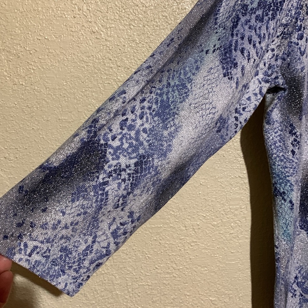 Alfred Dunner Top Blouse M Stretchy Beaded Metallic Pull Over Blue Gray Rayon - Picture 5 of 16